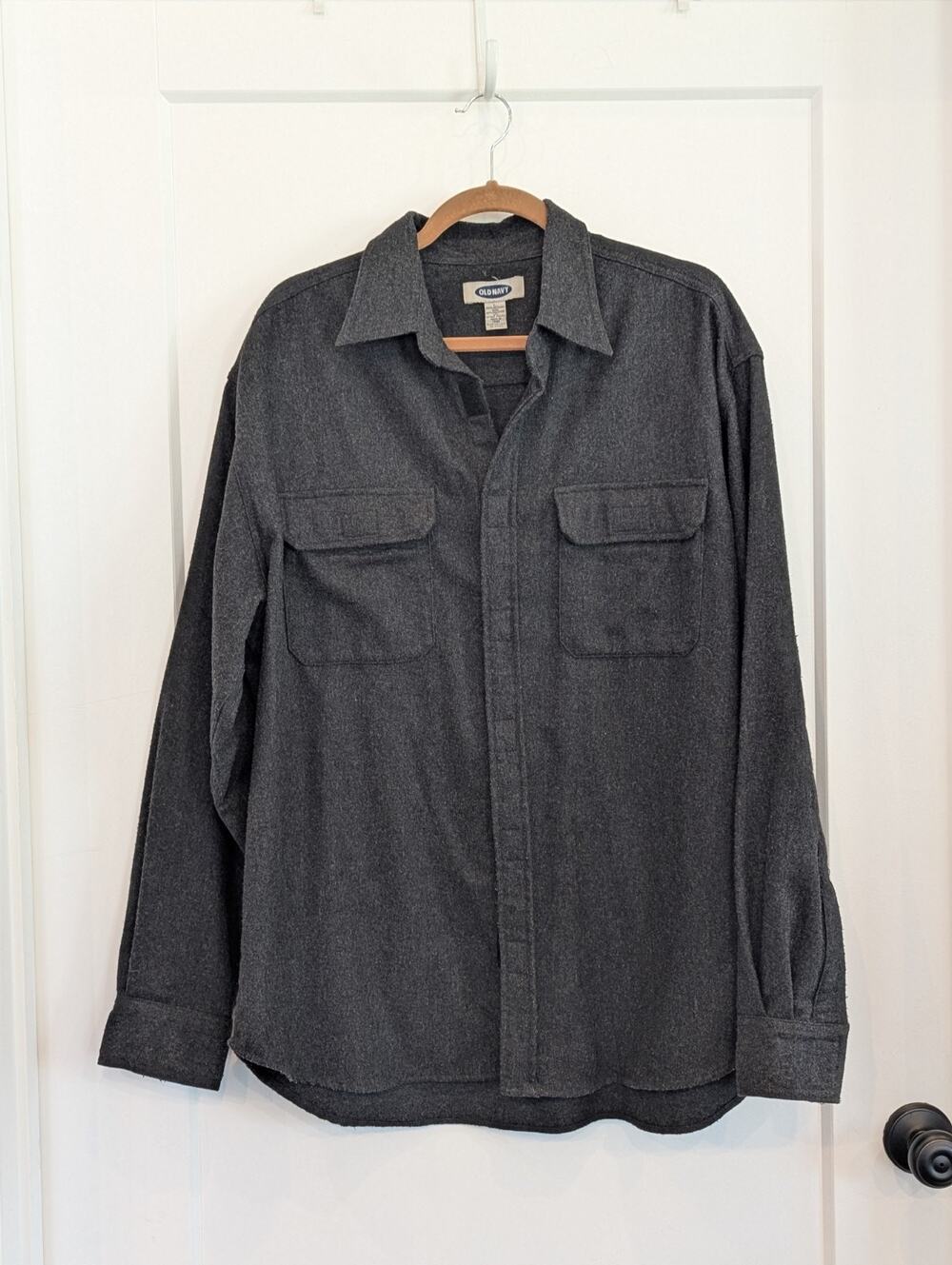 Old Navy Mens XL Wool Blend Shacket Charcoal Utility Reinforced Elbow EUC
